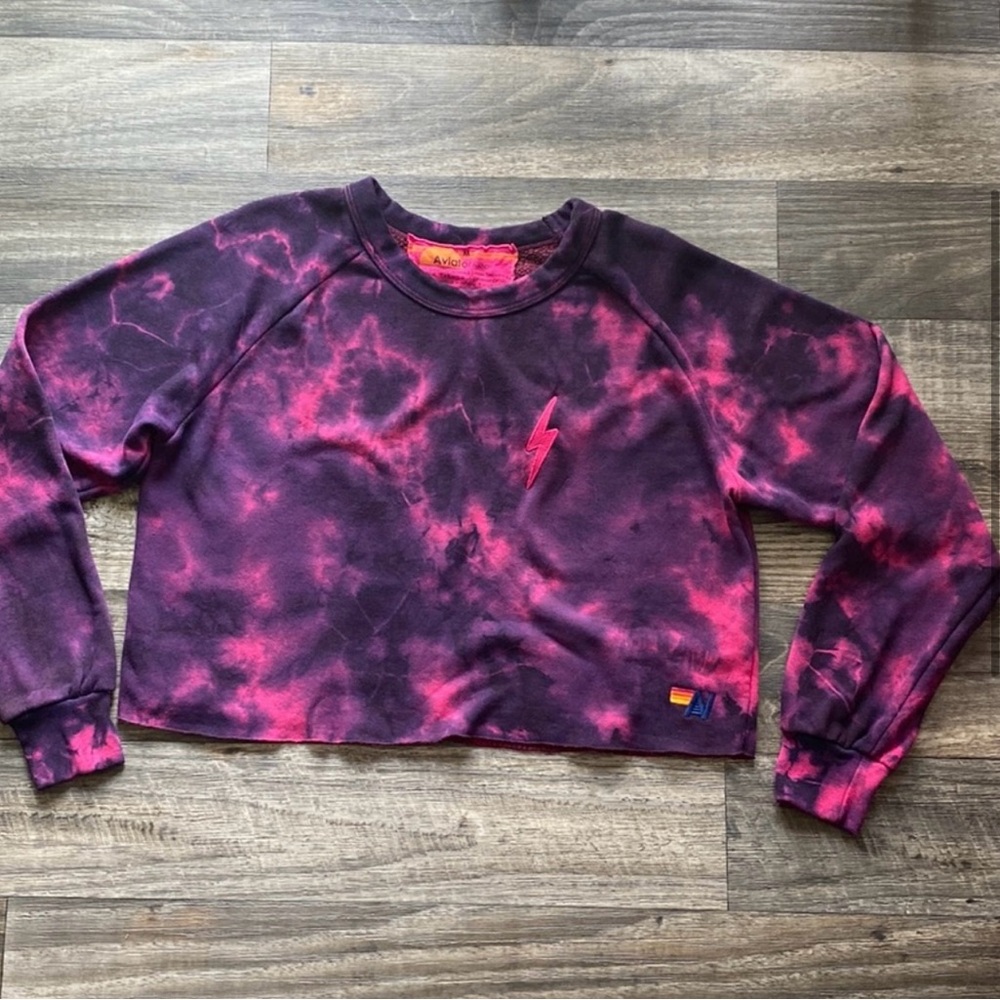 Aviator Nation Tie Dye Bolt Crop Sweatshirt
